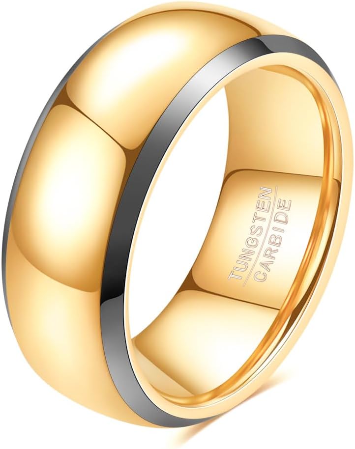 VQYSKO Tungsten Wedding Band Ring for Men Women | 2mm 4mm 6mm 8mm Gold Domed Tungsten Wedding Band Ring for Men Women High Polish Comfort Fit | Size 5-14 - Image 1